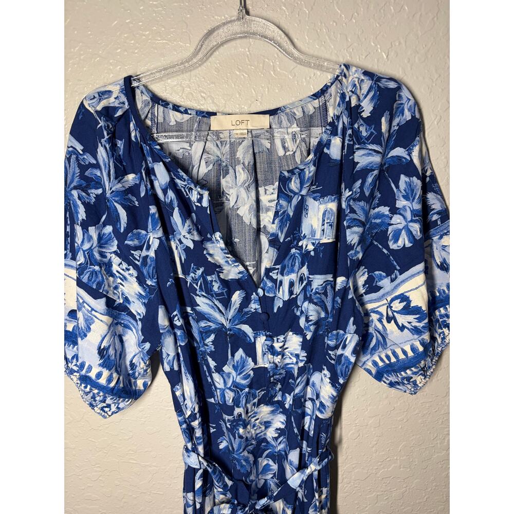 LOFT Corfu Weekend Puff Sleeve Midi Dress Hawaiian Vacation Beachy Boho M - Picture 3 of 9